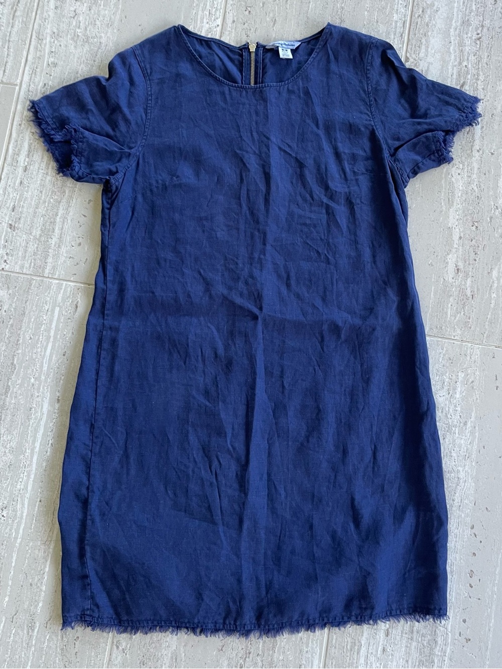 Tommy Bahama Navy Frayed-Trim 100% Linen Midi Shift Dress